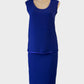 Designer Maggie Shepherd two piece set in blue with satin trim and straight skirt for office or special events wear.
