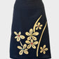 Designer Maiocchi vintage 90’s flared cotton skirt with oversized floral screen print and covered button centres for office or smart casual wear.