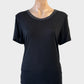 Maje black jersey t-shirt top with metallic rib trim and short sleeves for office or smart casual wear.