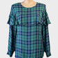 Designer Marina Rinaldi long sleeve tartan smock top with flounced yoke and keyhole back for smart casual or office wear