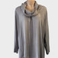 Designer Masai top in grey with cowl neck, long sleeves, front pleat and curved hem for smart casual wear.