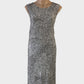 Designer Max Mara shift dress in brown jersey with speckled print, bateau neck and straight skirt for office or smart casual wear.