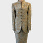 Designer Miss Deb skirt and jacket set in gold with scalloped closure and back vent for special events wear.
