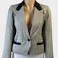 Monamiss vintage jacket in herringbone weave with contrast lapels and jet pockets for office or smart casual wear.