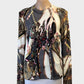 Nababila cardigan in cream and charcoal with long sleeves and beading and sequins trim for smart casual or office wear