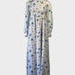 Vintage 70’s prairie chic maxi dress in cream ditsy floral print with folded high collar, long sleeves and flared skirt for special events.