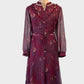 Vintage 70’s shift dress in sheer chiffon with floral print, frilled yoke and lace-trimmed collar for office or smart casual wear.