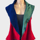 No Ru Ye Lo red and green reversible velvet and satin vest with shawl lapels and raw edging for formal or evening wear.