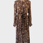 Oxford shirt dress in brown floral print with sash tie waist and flared skirt for office or smart casual wear.