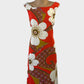 Palm Island vintage 70s shift dress in orange and white bright floral paisley cotton with square neck and wide shoulder straps for smart casual or events.