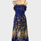Paul Collins vintage 70's sleeveless A-line dress in blue and orange floral print for smart casual wear.