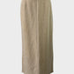 Perri Cutten beige classic straight skirt in herringbone weave with contour waist and back vent for office wear.