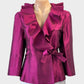 Designer Perri Cutten wrap top in pink dupioni silk with ruffle collar for formal or special events wear.