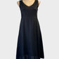 POL sleeveless A-line dress in black pure linen for smart casual or office wear.