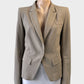 Portmans beige variegated weave single breasted jacket with covered button for office wear.