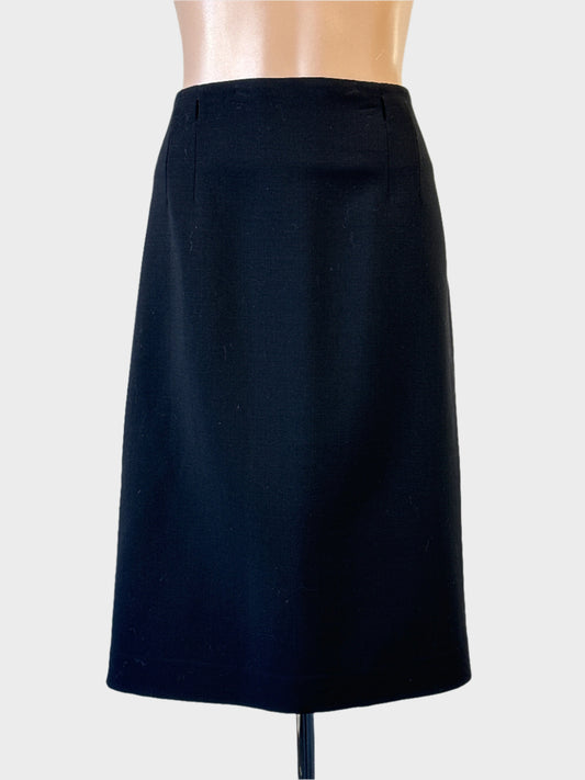 Ralph Lauren black straight skirt with back vent for office wear.
