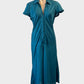 Retro 20's style bias cut shirt dress in blue with coconut shell buttons for office or evening wear.