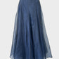 Revel blue classic old Hollywood flared panel skirt in sheer silk organza with narrow waistband for formal wear.