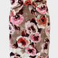 Review beige and pink straight skirt with retro floral print, decorative bow, and back vent for office wear