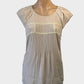 Rodeo Show top in beige with eyelet trim, pintuck panels and pleated cap sleeves for smart casual or office wear.