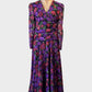 Designer Sally Browne vintage 80s dress in black with fuchsia and violet floral for special events.