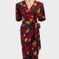 Designer Sally Browne wrap dress in red and green with surplice neck and tulip skirt for office or special events wear.