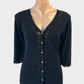 Designer Sandra Steiner cardigan in black with beaded trim and diamante buttons for formal or evening wear.