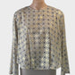 Designer sass & bide top in gold and black geometric print with keyhole back and train for evening or smart casual wear.