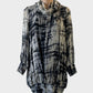 Designer Satch bubble dress in beige and black scratch print with cowl collar for office or special events wear.