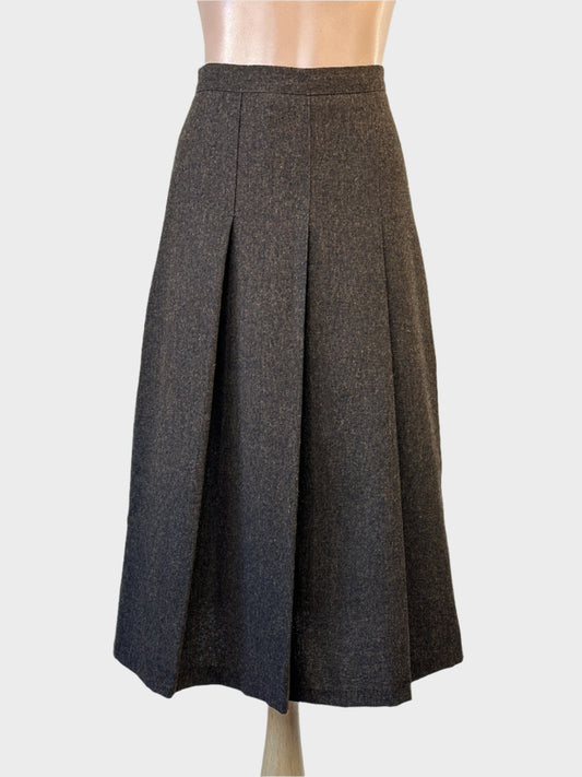 Saturday pleated skirt in mocha wool blend with knife pleats and regular waistband for office wear or smart casual.
