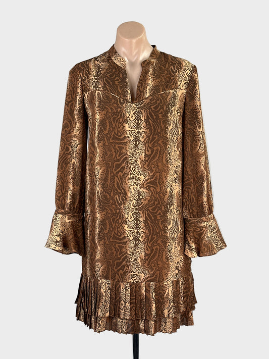 Scotch & Soda knee length snakeskin shift dress with Western yoke and long sleeves with flounce cuffs for office or smart casual wear
