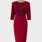 Sheath dress in jersey with contrasting satin ribbon trim, keyhole neck and straight skirt for versatile wear.