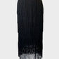 Showpo fringe skirt in black with satin yoke and layers of fringe for evening or formal wear.
