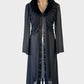 Vintage 90's designer Studibaker Hawk black chiffon jacket with satin placket, faux fur collar and ruched bodice for formal wear