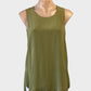 Designer Sportmax green silk charmeuse sleeveless top with round neck and curved hem for office or special events.