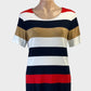 Sportscraft t-shirt top in multicoloured cabana stripes with scoop neck for smart casual or sporty luxe wear.