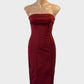 Squeeze vintage 90's strapless column dress in red antique satin for evening wear.