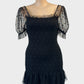 Stevie May bodycon dress in black shirred mesh with appliqué polka dots for evening or formal wear.