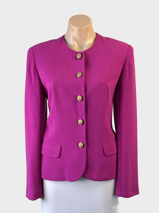 Stitches hot pink vintage 90’s single breasted cardigan jacket with military style buttons for office or special events