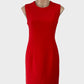 Table Eight red vintage 90's sleeveless shift dress in crepe with round neck and straight skirt for office wear.