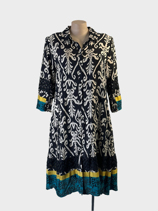 Taking Shape black and beige Baroque leaf print shirt dress with guipure lace for smart casual or office wear.