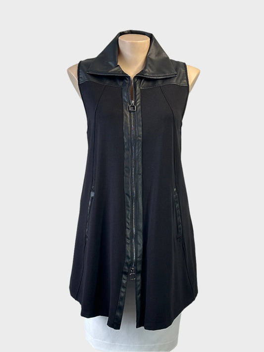 Taking Shape black long line vest with faux leather trim and two way zip for office or smart casual wear.