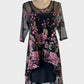 Taking Shape black and pink trapeze dress in sheer mesh with floral embroidery for formal or special events.