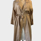 Taking Shape trench coat in latte with notch lapels, tie front, and storm flap — ideal for smart casual or office wear.
