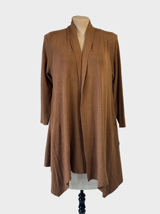 Taking Shape longline knit cardigan in brown with handkerchief hem for office or smart casual wear.