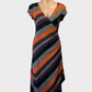 Teaberry retro 70's sheath dress in multicoloured chevron striped print for office or smart casual wear.