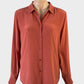 Designer The Fable classic shirt in brown charmeuse silk with button-up front, standard collar and shirt tail hem for office or smart casual wear.