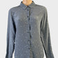 Designer The Fable classic shirt in grey star print charmeuse silk with button-up front, standard collar and shirt tail hem for office or smart casual wear.