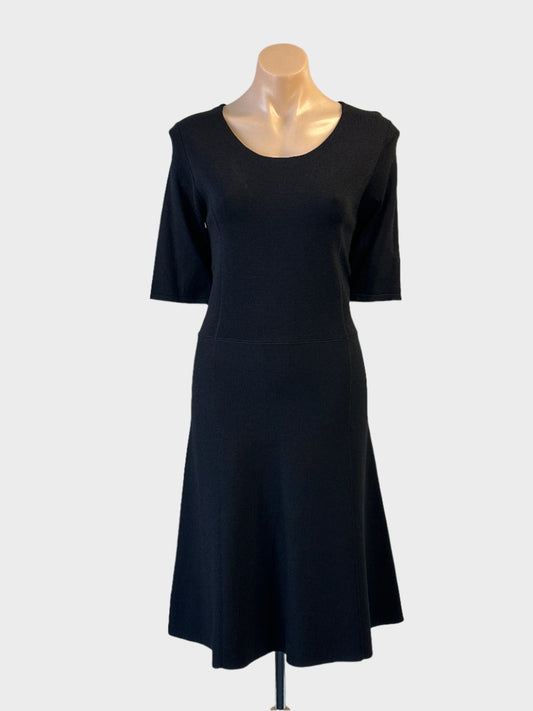 Trenery A-line dress in black knit with scoop neck and flared skirt for office or smart casual wear.