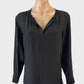 Trenery black classic top with notched neck, long sleeves, and gathered yoke back for office wear.